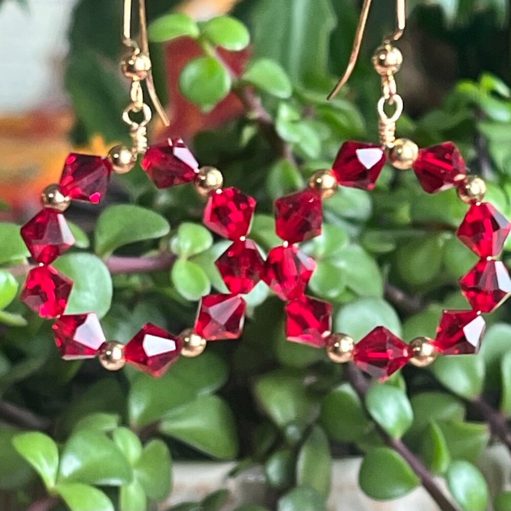 Swarovski Crystal Dangle Earrings| Red Crystal Earrings - Picture 3 of 9